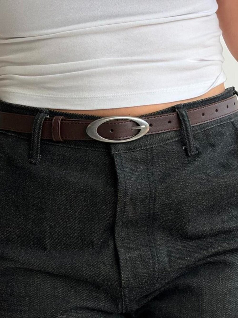Brown Western Minimalist Oval Buckle Belt
